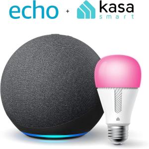 image:imageEcho 4th Gen in Charcoal bundle with TPLink Kasa Smart Color Bulb